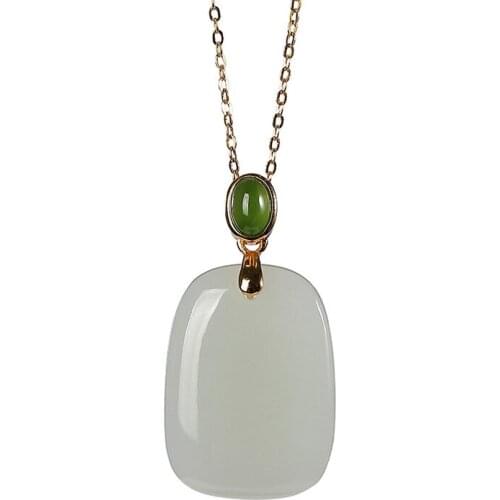 S925 sterling silver gold-plated natural Hetian jade green jade pendant simple temperament lucky pendant ladies