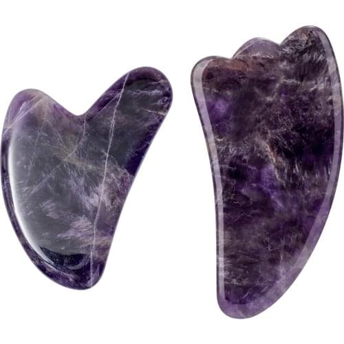 Natural Amethyst Gua Sha Scraper Facial Massager Jade Stone Guasha Scraping Board SPA Body Neck Massage Therapy Beauty Face Care