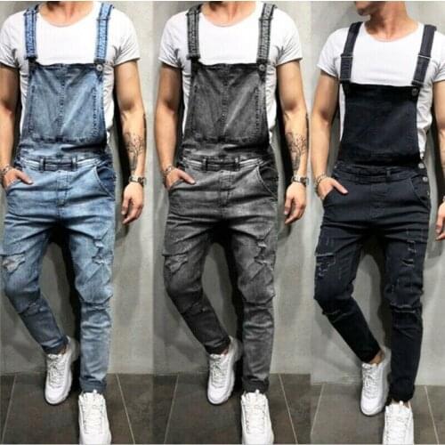 Men Denim Dungarees Work Pants Bib and Brace Zip Fly Jumpsuit Jeans Trousers