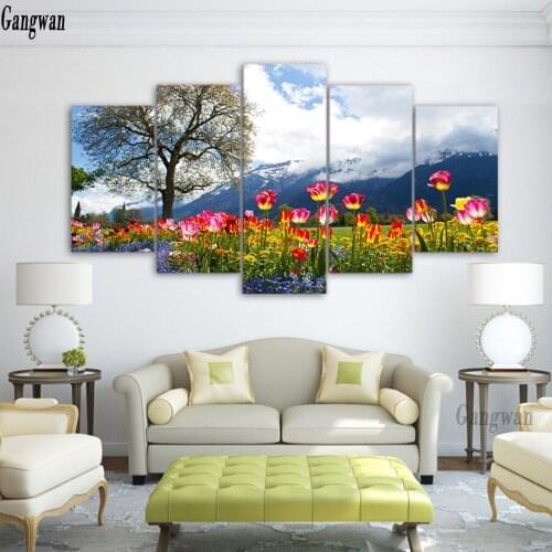 5 pcs daimond painting cross stitch tulip tree natural landscape embroidery full rhinestone 5d mosaic diy painting decoration