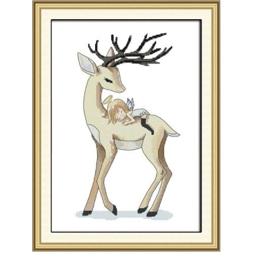 Angel and deer cross stitch kit animal18ct 14ct 11ct count print stitching embroidery DIY handmade needlework plus