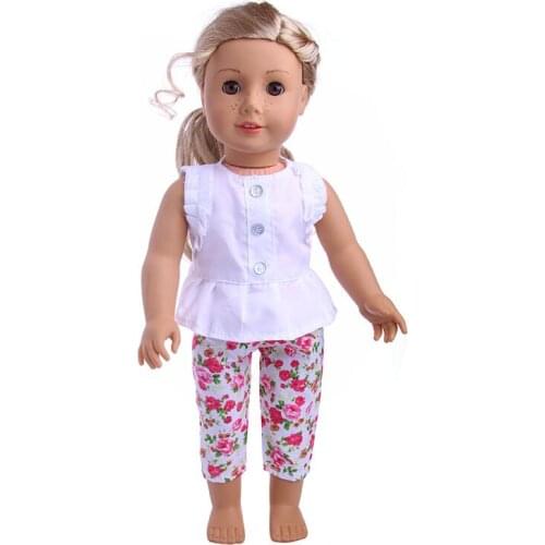 2021 New Pattern Clothes T-shirt + Floral Pants Suit Fit 18 Inch American&43cm Baby New Born Doll Clothes Accessories