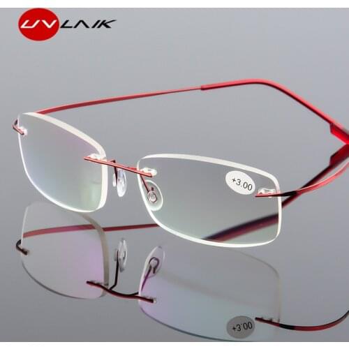 UVLAIK Rimless Presbyopic Reading Glasses Elasticity Stainless Steel Women Men Frameless Diopter Reader Glasses +1.5 +2 +2.5 +3