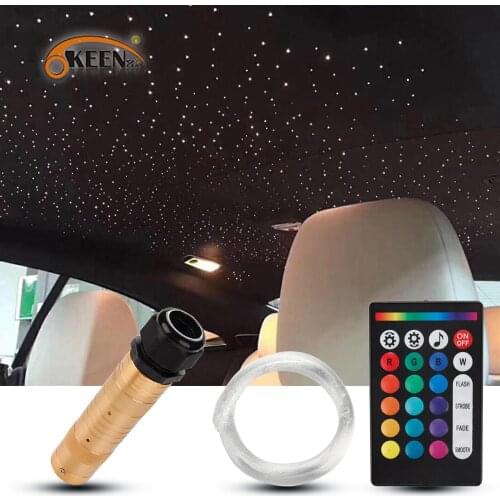 OKEEN High Brightness RGB LED Lighting 12V 6W RGB Car Roof Star Lights LED Fiber Optic Star Ceiling Light with RF Remote Control