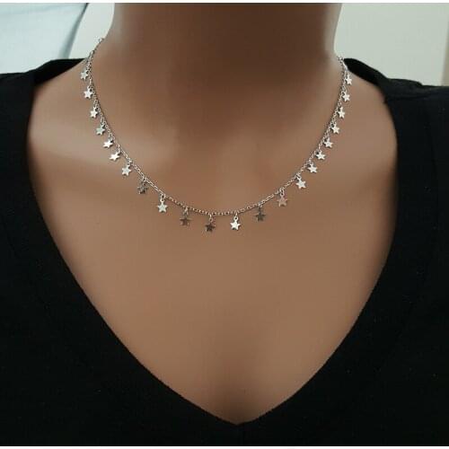 925 Silver Minimalist Star Drop Necklace Choker Dainty Necklace