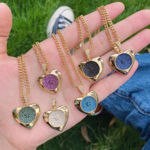 5pcs/lot High Quality Big Love Heart Cubic Zircon Pave Pendant Necklace