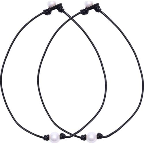 New simple Design 2Pcs necklace Fashion Single Handmade Freshwater Pearl Choker Necklace On Black Cord For Women Jewelry Gift