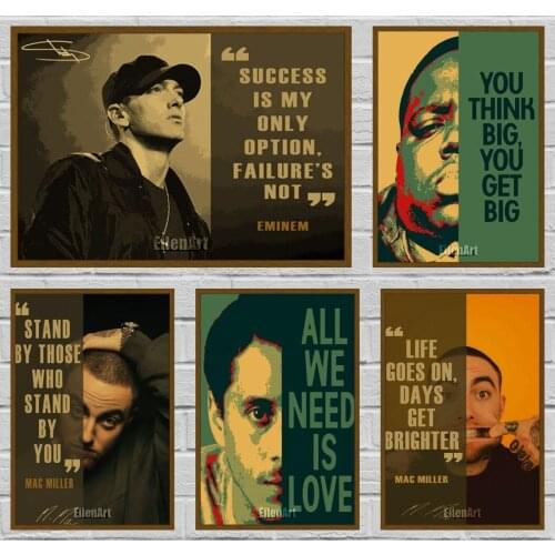 Famous Rapper and Quotes Posters and Prints Decor Kraft Paper Vintage Poster Bar Coffee House Wall Art Painting 42X30cm