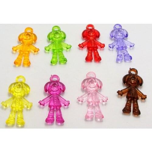 50 Mixed Color Transparent Acrylic Girls Pendants 30X17mm Dangle Charms