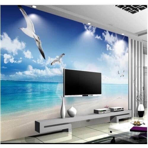 Custom photo wallpaper for walls 3 d Blue sky and white cloud beach seagull seascape murals tv background wall papers
