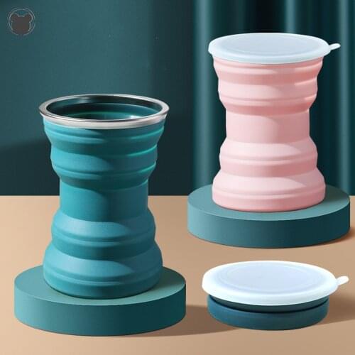 Portable Folding Cups with Lanyard Collapsible Food Grade Water Cup Travel Silicone Retractable Outdoor Coffee Handcup BPA FREE