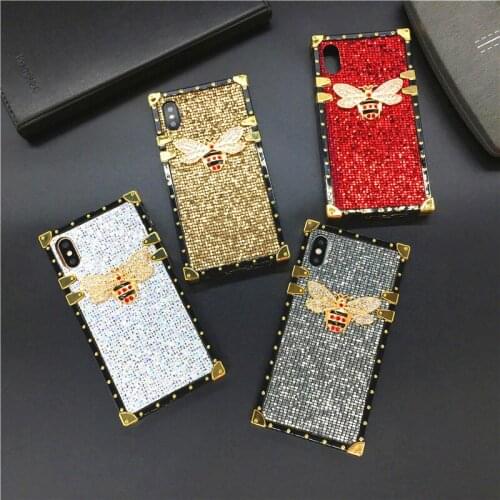 Luxury Glitter Matte Sequins Gold Square Phone Cases Cover Bee Case for Motorola Moto G Power One 5G Ace G Stylus G Play 2021