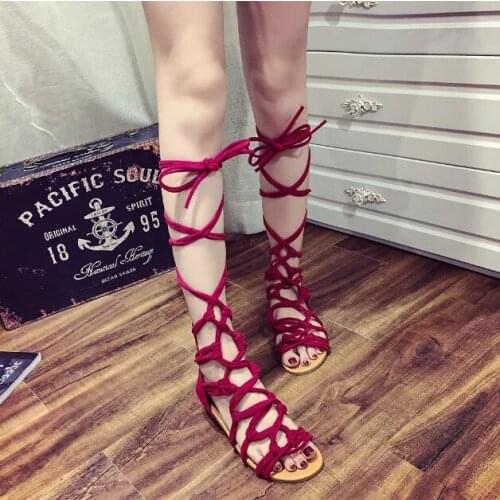 Female Summer Hollow Ankle Boot Roman Gladiator Bandage Sandals Women Cross Straps Open Toe Sandals Women Flat Shoes