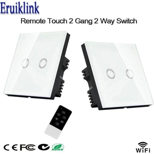 EU Standard 2 Gang 2 Way Crystal Glass Panel Touch RF433 +Wifi Control Remote Switch Via Broadlink Rm Pro/Geeklink,Smart Home
