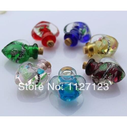 15pcs Luminous Murano Glass Essential Oil Vial Flower Heart (25X27MM,0.5ML,Mixed Colors) Aroma pendant Perfume pendant