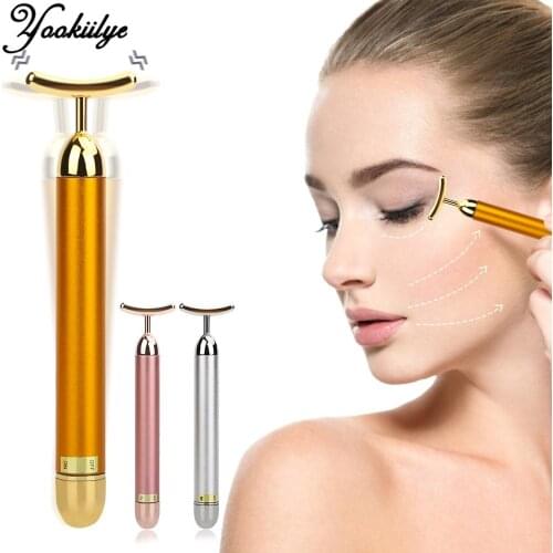 24k Gold U-Shape Face Lift Roller Energy Beauty Bar Face Slimming Vibration Massager Anti-wrinkle Skin Tightening Skin Care Tool