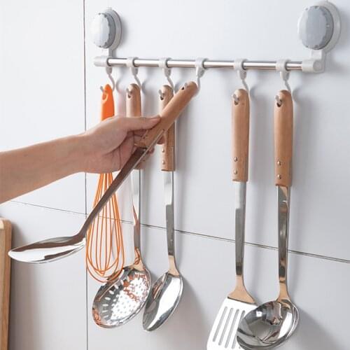 1pc stainless steel Suction Cup Kitchen Hanger Organizer Bath Clothes Towel Bathroom Hook Cooking Tool Flexible Storage Rack She