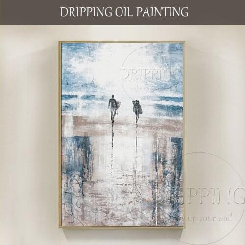 High Quality Wall Art Painting People Ready to Surfing Oil Painting Artist Hand-painted Modern Art Beach Surfing Oil Painting