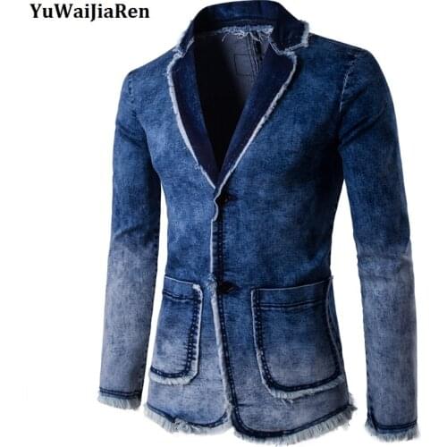 YuWaiJiaRen Spring Autumn Fashion Blazer Denim Jacket Suit Men Slim fit masculino Trend Jeans Suits Casual Sui Jacket t Jean