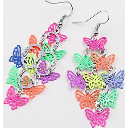 Candy Color Filigree Earrings for Women Butterfly Cute Metal Sheet Simple Cute Drop Earring Girl Trendy Sweet Jewelry New Spring