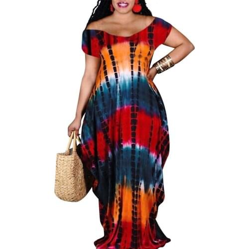 Women Dresses Summer 2021 New Arrival Tie Dye Short Sleeve Vintage Casual Holiday Party Maxi Dress Wholesale Item