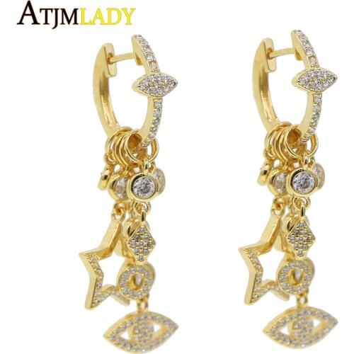 Turkish evil eye cz charm Huggie hoop earring 2019 new design delicate floating CZ star stacking fashion trendy women jewelry