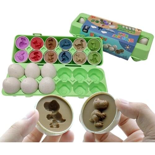 12pcs Baby Montessori Learning Education Math Toy Smart Dinosaur Eggs Color Shape Puzzle Matching Toys for Kids Simulation Egg B