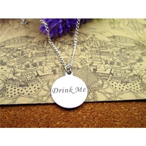 3pcs/lot Fashion stainless steel necklace "Drink Me" Charms Pendant necklace Jewelry Gift more style for choosing