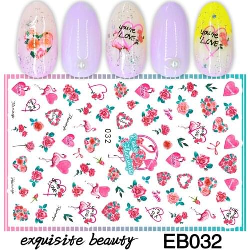 3D Stickers for Nails Summer Fashion Sticker Rose Flower Love Flamingo Nail Art Decorations Foil Wrap Manicure Accessories