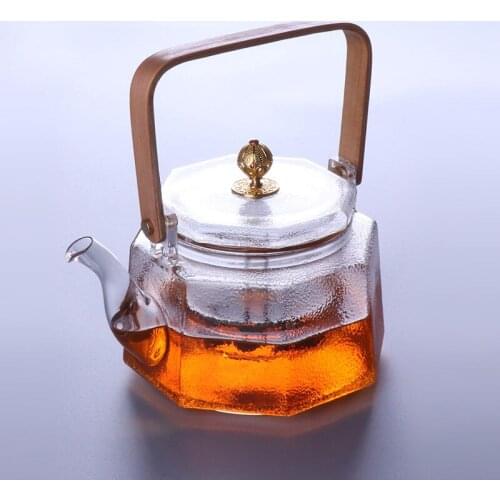 800ml Anti-slip Beautiful Matte Process Electric Ceramic Stove 2020 Octagonal Hammered Beam Teapot Heat-resistant Glass Teapot