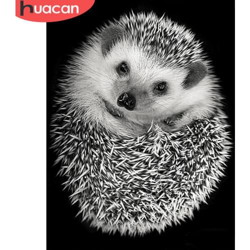 HUACAN Full Square/Round 5d Diamond Painting Black And White Animal DIY Diamond Embroidery Hedgehog Wall Art Handmade Gift