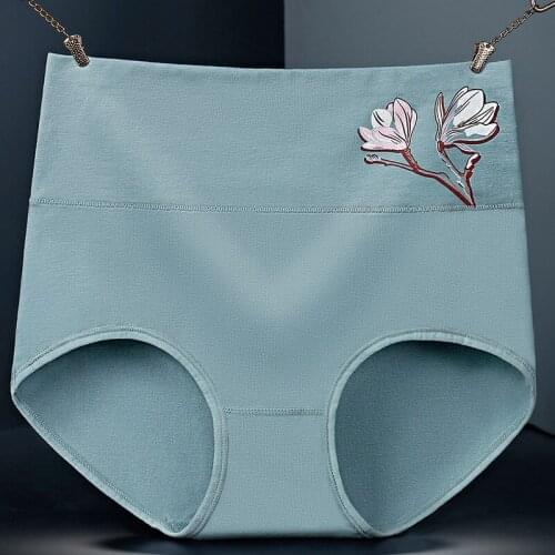 B13 Breathable Cotton Panties Intimate Girls High Waist Briefs Rose Print Sexy Lingerie Underwear Women