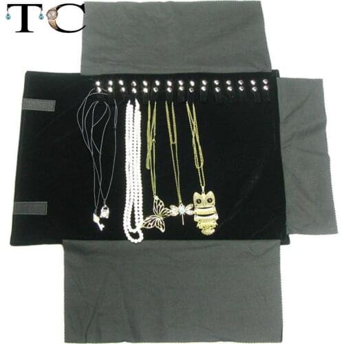 Free Shipping Quality Fashion Designer Wholesale Black Grey Velvet Portable Bracelet Travel Roll Folder Necklace Pendant Display