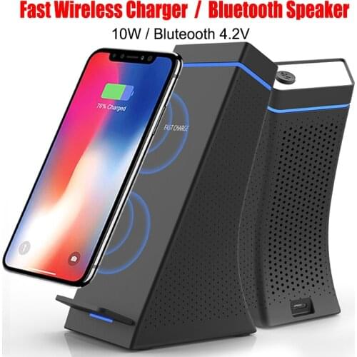 Wireless Charger with Bluetooth Speaker Portable Fast Wireless Charger Stand Pad & Speaker for iPhone X/8 Samsung Galaxy S8 S9