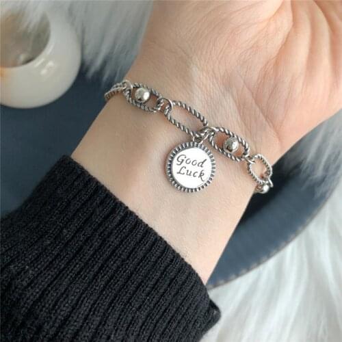 Vintage 925 Sterling Silver Luckly Letter Charm Bracelet &Bangle For Women Wedding Jewelry Birthday Party SL235