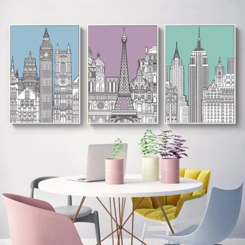 Decorative Painting Line Building Hotel Apartment Living Room Painting Northern Europe Landmark France Pari Rome Picture