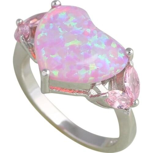 Lover Design! Beautiful Pink Zircon Zircon Heart Purple Fire Opal Silver Stamped Fashion Jewelry Ring USA Sz #6#7#8#9 OR631A