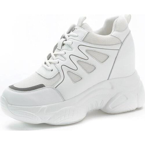 Fujin Dad Shoes Chunky Sneakers Split Leather Breathable Light Weight Platform Wedge Heel 9cm Air Mesh Comfortable Ankle Boots