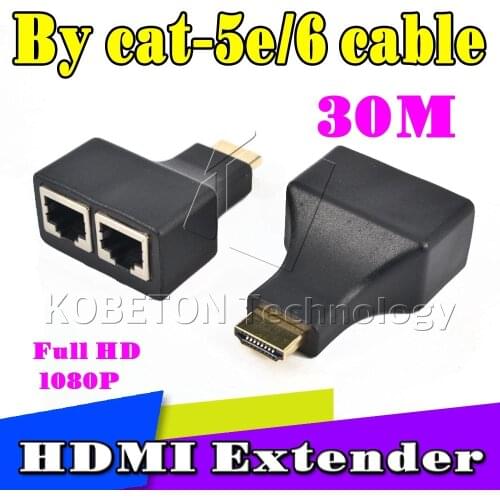 Kebidumei HDMI-compatible To Dual Ports RJ45 Network Cable Extender Over by Cat5e/Cat6 Cables 1080p For HDTV HDPC PS3 STB 30m