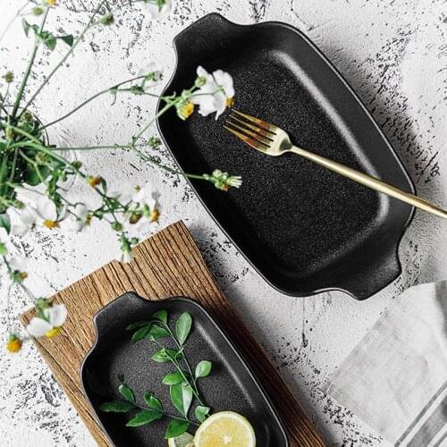 KINGLANG Matte Black Baking Plate Cheese Rice Ceramic Baking Dish Bowl