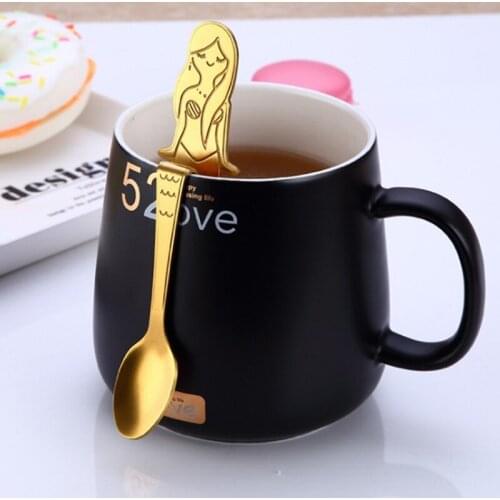 Mermaid Shape Coffee Spoon Kitchen Seasoning Spoon Stainless Steel Teaspoon Dessert Cake Spoon Bar Accessories Wine Spoon