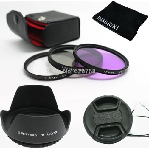 RISE(UK) 62mm UV CPL FLD Filter Kit + Petal Flower Lens Hood + Center-Pinch lens cap for canon nikon pentax sony camera