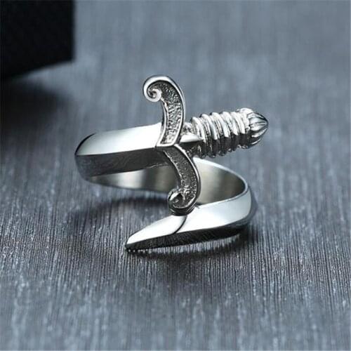 Creative Silver Color Stainless Steel Dagger Men Ring Domineering Male Index Finger Ring European American Jewelry Accessories