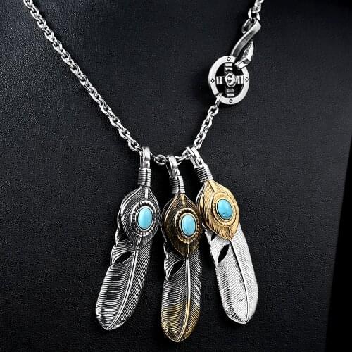 Stainless steel cool feather pendant japan popular necklace personality 3D design jewelry
