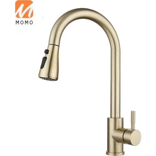 Brushed Gold Kitchen Sink Faucet with Pull Down Sprayer