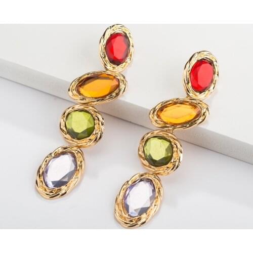 Fashionable Luxury Earrings Multicolor Earrings Oval Alloy Earrings for Women Geometry Drop Long Acrylic Earrings Christmas Gift