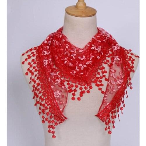Fashion Women Lace Long Scarf Hollow Out Tassels Triangle Shawls Floral Design