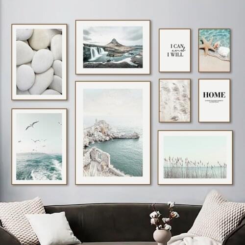 Sea Mountain Waterfall Starfish Seagull Wall Art Canvas Painting Nordic Posters And Prints Wall Pictures For Living Room Decor