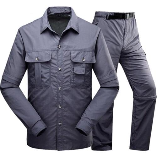 Men Women Outdoor Quick Dry Sports Sets Breathable Anti-UV Removable Sleeve Clothing Climbing Camping Tactical Shirts Pants