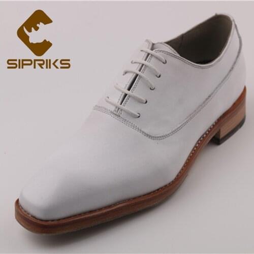 Sipriks Mens White Leather Wedding Shoes Grooms Italian Handmade Sewing Welted Dress Oxfords Square Toe Social Gents Suit 46